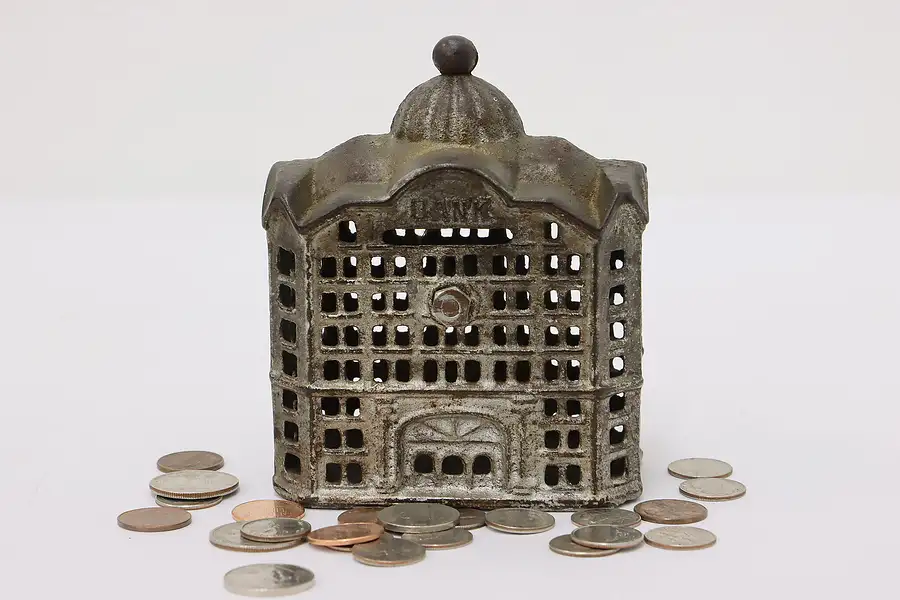 Main image of Victorian Antique Painted Iron "Bank" Coin Bank