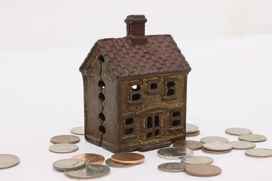 Main image of Victorian Antique Painted Cast Iron House Coin Bank