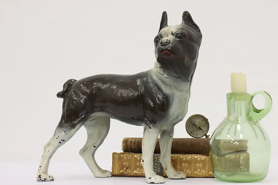 Main image of Farmhouse Antique Painted Boston Terrier Door Stop Statue