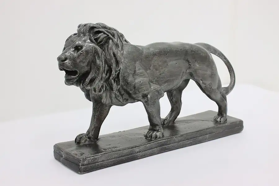 Main image of Walking Lion Vintage Pewter Composite Sculpture after Barye