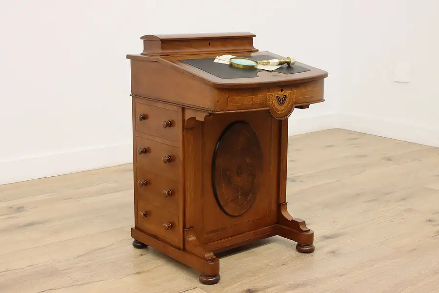 Main image of Victorian Antique Walnut Marquetry Davenport or Captain Desk