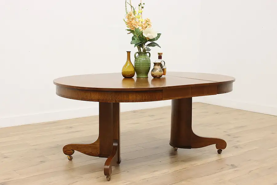 Main image of Round Empire Antique 45" Oak Dining Table, Opens 68", Signed