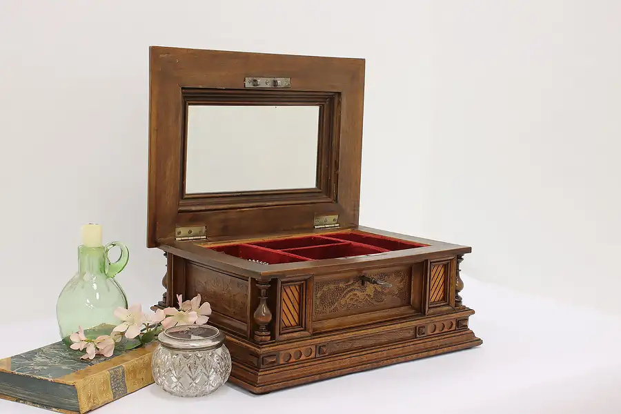 Main image of Austrian Antique Walnut Rosewood Jewelry Chest Keepsake Box