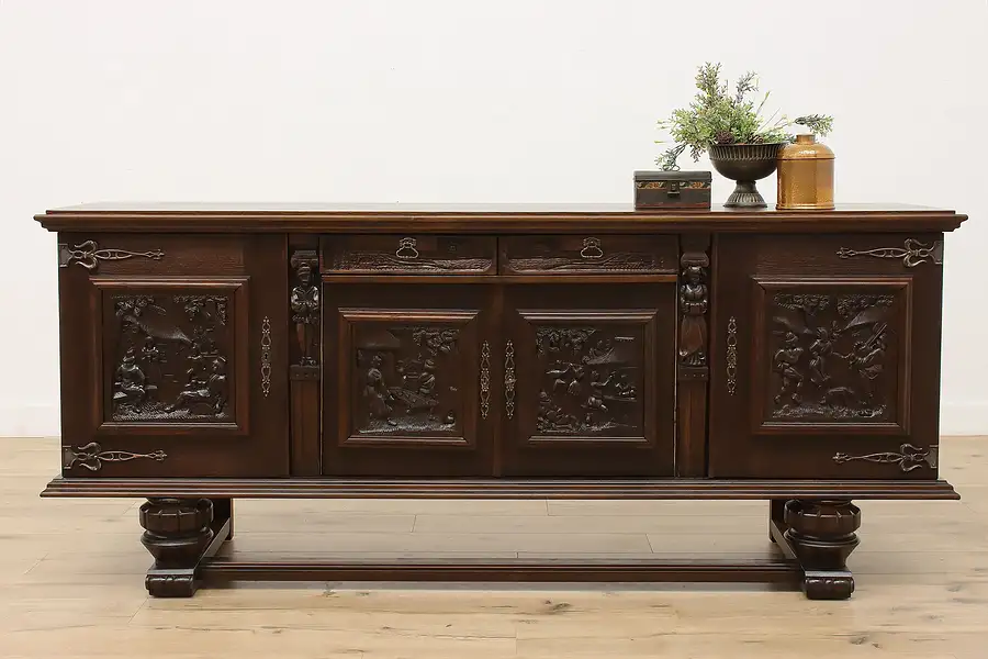 Main image of Renaissance Carved Oak Sideboard, Bar Buffet, TV Console