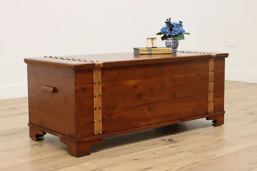 Main image of Farmhouse Vintage Cedar & Copper Chest Trunk, Coffee Table