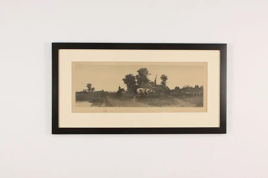 Main image of Country Farm Antique Original 1893 Etching, Rost 28.5"