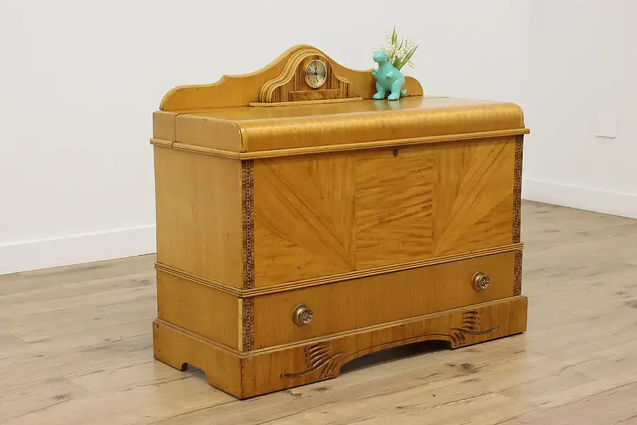 Main image of Art Deco Vintage Waterfall Cedar Chest or Trunk & Clock