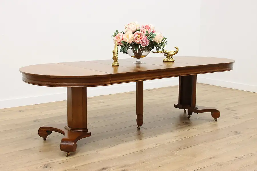 Main image of Oak Antique 45" Round Dining Table, Opens 103"