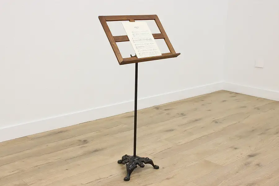 Main image of Victorian Antique Iron & Oak Adjustable Music Stand