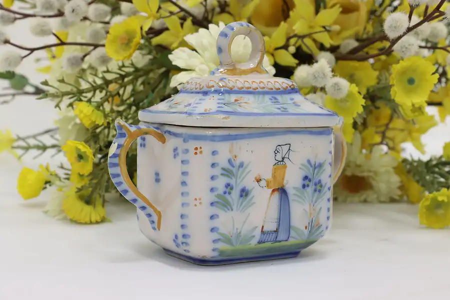 Main image of French Vintage Hand Painted Sugar Bowl, Quimper