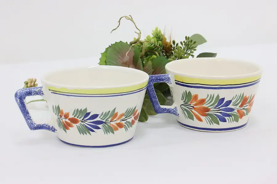 Main image of Pair French Vintage Hand Painted Coffee or Soup Cups Quimper