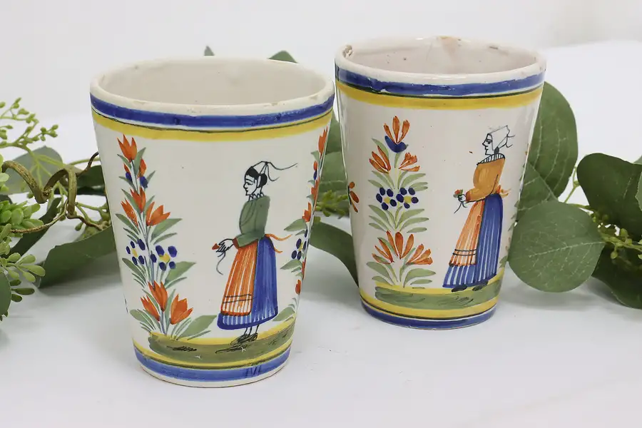 Main image of Pair of French Quimper Vintage Hand Painted Cups