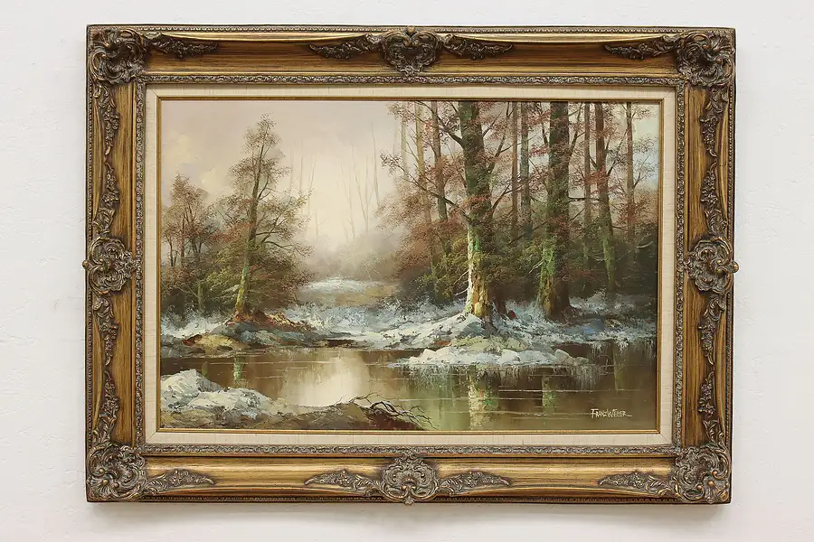 Main image of Hidden Forest Lake Vintage Original Oil Painting, Weber 46"