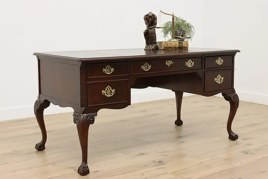 Main image of Georgian Vintage Mahogany, Leather Library Office Desk Sligh