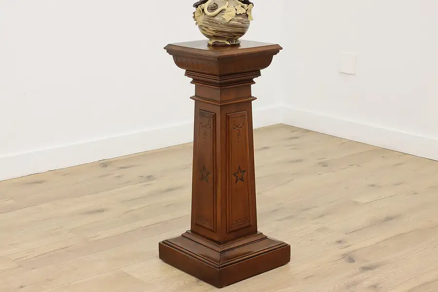 Main image of Victorian Antique Walnut Plant or Sculpture Pedestal, Stars