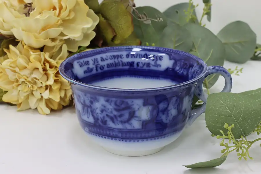 Main image of Scot Antique Flow Blue Giant Cup Burns Auld Lang Syne Poem