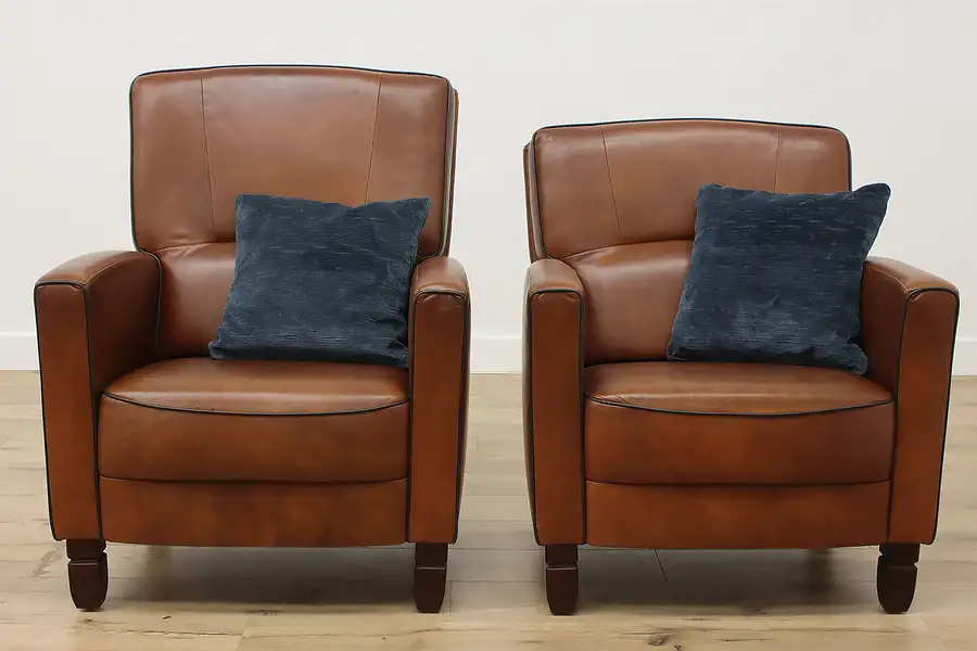 Main image of Pair of Vintage Art Deco Leather Lounge or Library Chairs