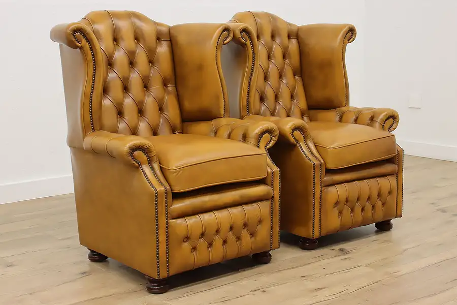 Main image of Pair of Chesterfield Vintage Leather Wing Chairs, Springvale