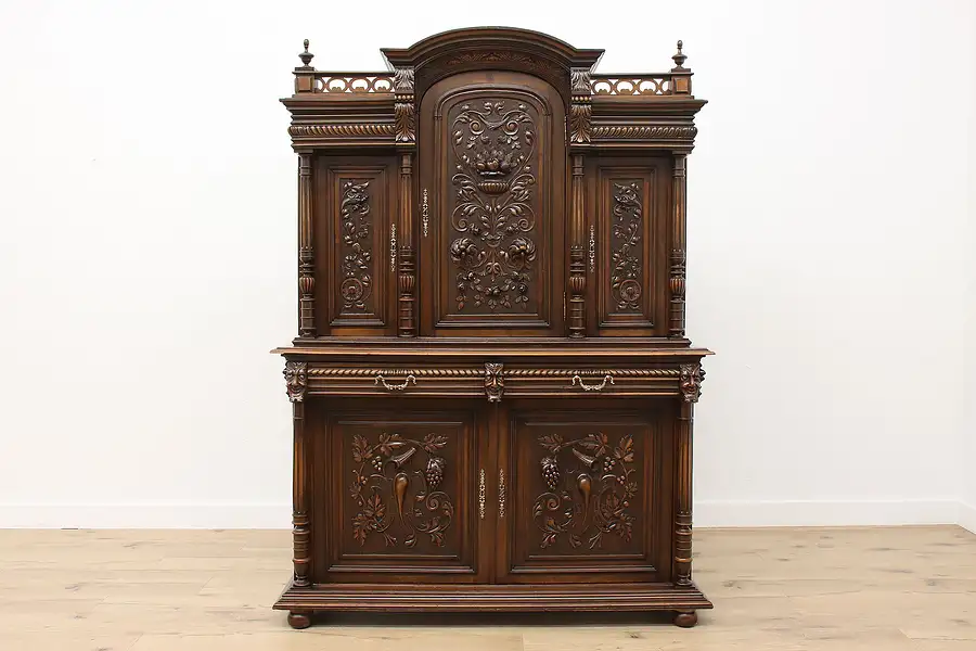 Main image of Renaissance Design Antique Carved Walnut Bar Cabinet Jesters