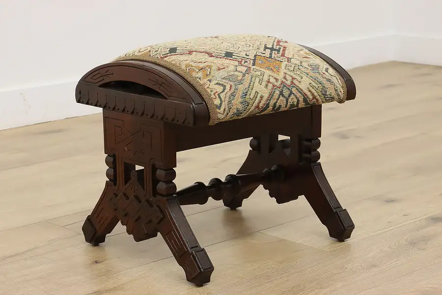 Main image of Victorian Eastlake Antique Carved Walnut Lift Lid Footstool