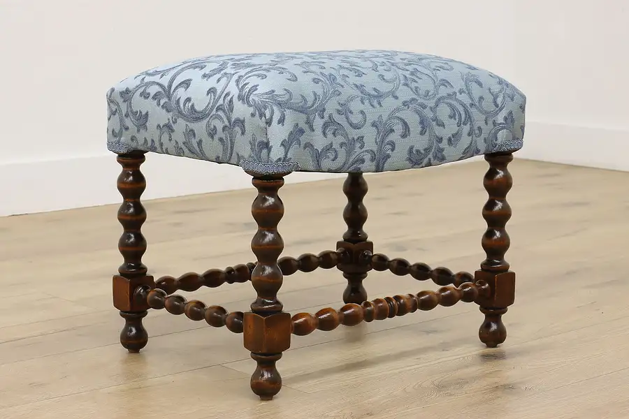 Main image of Tudor Antique Bench or Footstool, New Upholstery