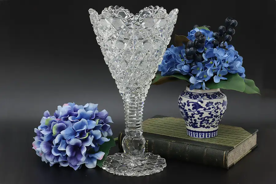 Main image of Traditional Antique Cut Crystal Footed Vase 11.5"