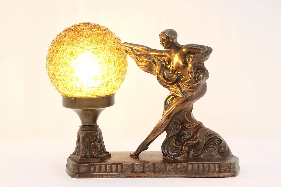 Main image of Art Deco Design Vintage Dancing Woman Lamp, Amber Shade