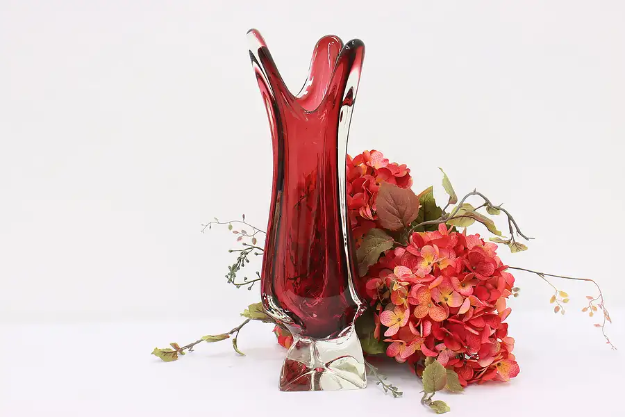 Main image of Murano Venetian Italian Cranberry Art Glass Sculpture Vase