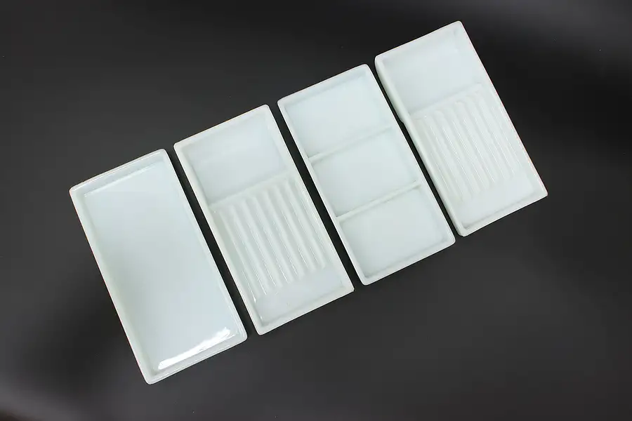 Main image of Set of 4 Antique Milk Glass Dental Artist Trays, Two Rivers