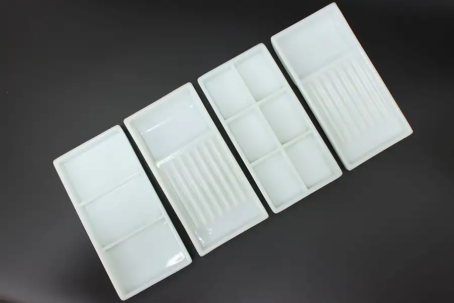 Main image of Set of 4 Antique Milk Glass Dental Artist Trays, Two Rivers