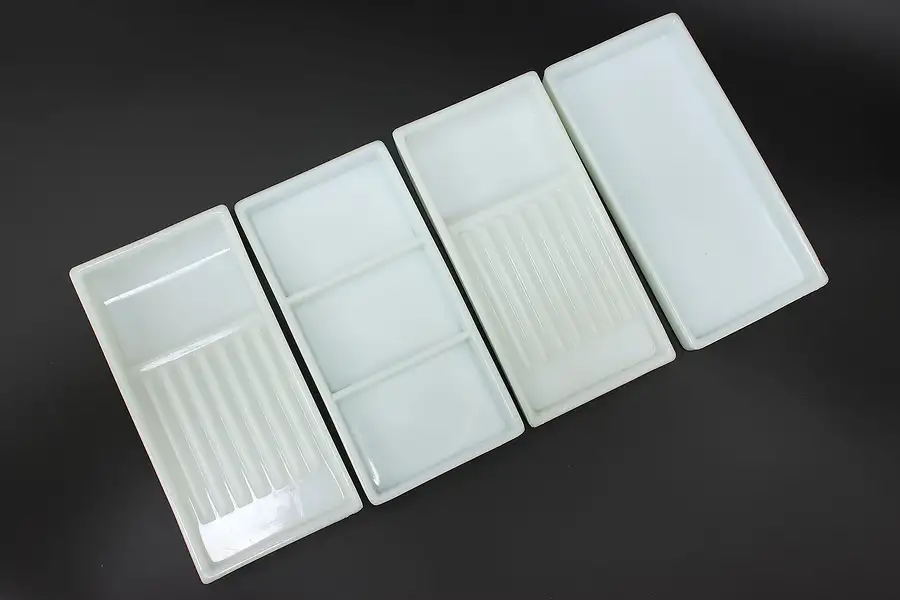 Main image of Set of 4 Antique Milk Glass Dental Artist Trays, Two Rivers