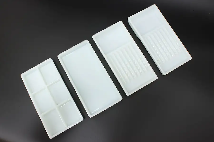 Main image of Set of 4 Antique Milk Glass Dental Artist Trays, Two Rivers