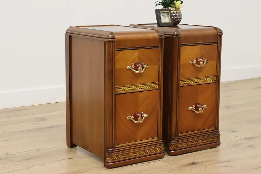 Main image of Pair of Art Deco Waterfall Vintage Nightstands, Bakelite