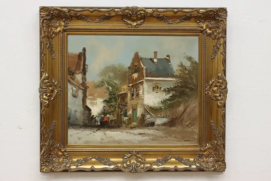 Main image of Village Scene Vintage Original Oil Painting, Dinteren 33"