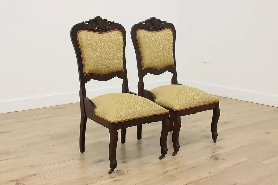 Main image of Pair of Victorian Antique Carved Birch Parlor or Hall Chairs