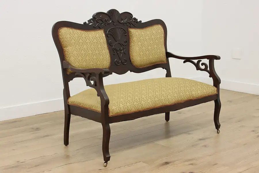 Main image of Victorian Antique Carved Birch Loveseat Settee or Bench