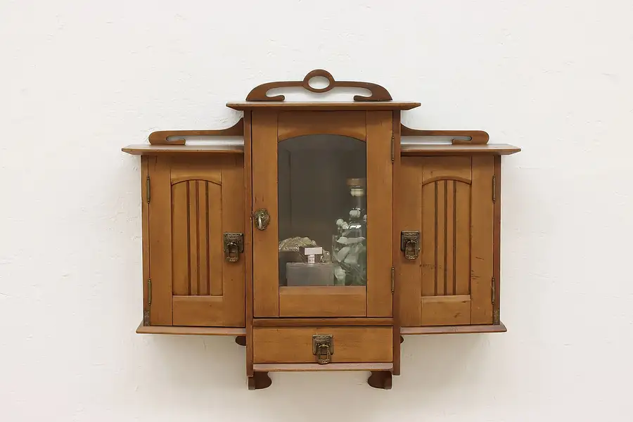 Main image of Art Nouveau Antique Birch Wall Cabinet or Medicine Chest