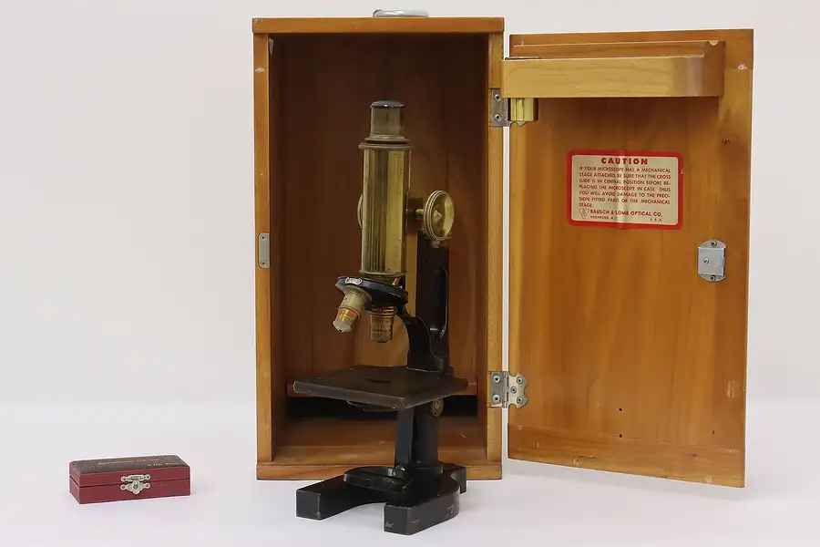 Main image of Bausch Antique Brass Laboratory Microscope, Cherry Case