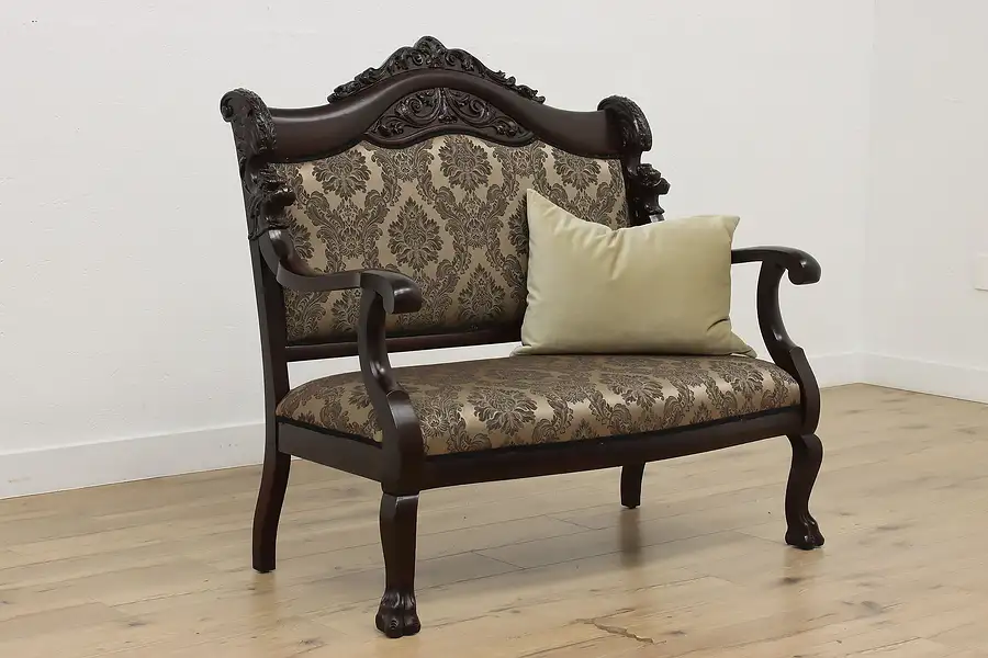 Main image of Victorian Antique Settee Loveseat, Dragons, New Upholstery