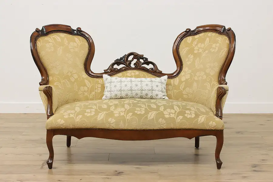 Main image of Victorian Antique Danish Hand Carved Loveseat or Sofa