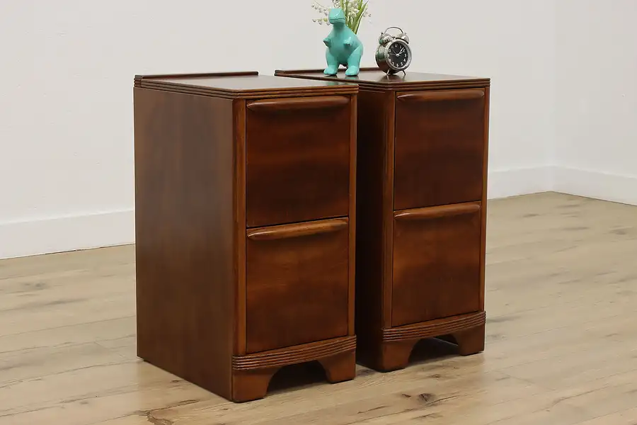 Main image of Pair Vintage Art Deco Walnut Nightstands End Tables Kroehler