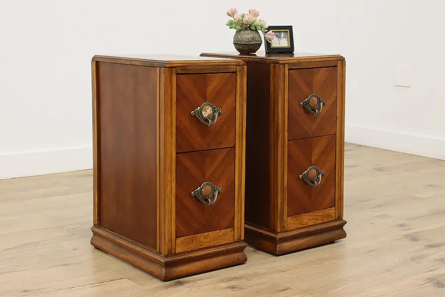 Main image of Pair Art Deco Vintage Walnut Nightstands End Tables Bakelite