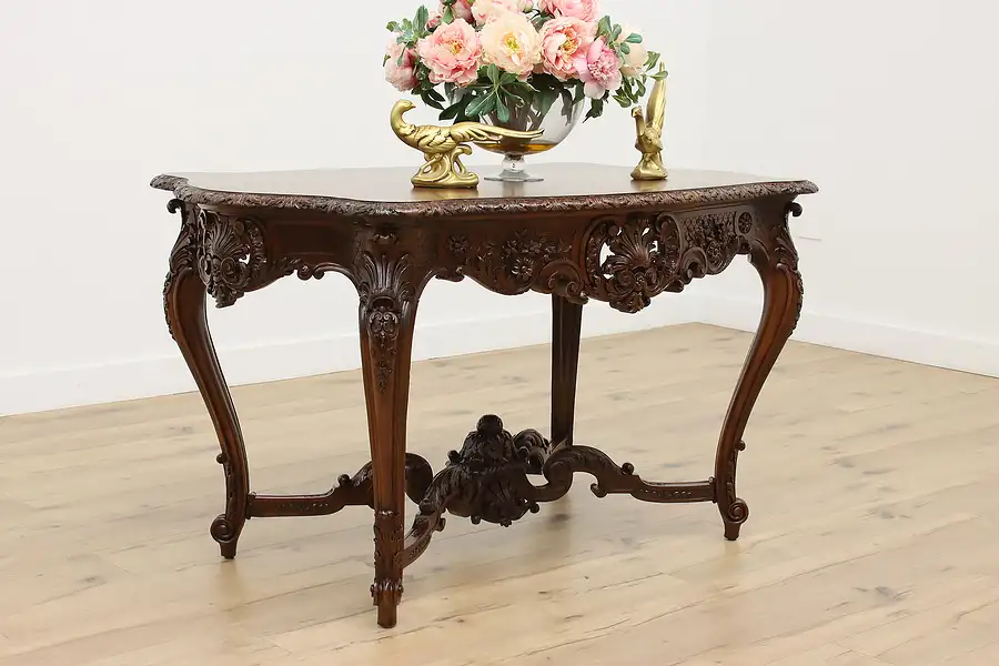 Main image of French Antique Carved Walnut Office or Library Table Signed