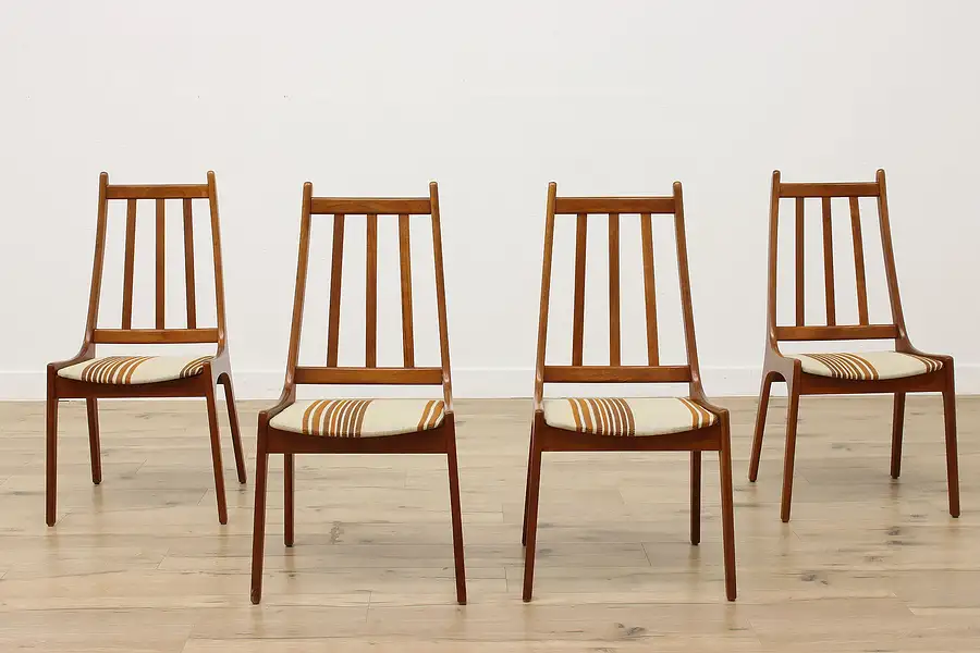 Main image of Set of 4 Midcentury Modern Upholstered Teak Chairs, Nordic