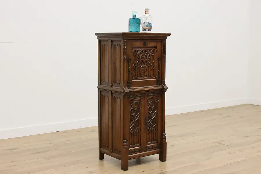 Main image of Gothic Design Antique Carved Oak Bar, Bath or Hall Cabinet