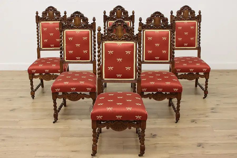 Main image of Set of 6 Antique Renaissance Design Carved Oak Dining Chairs