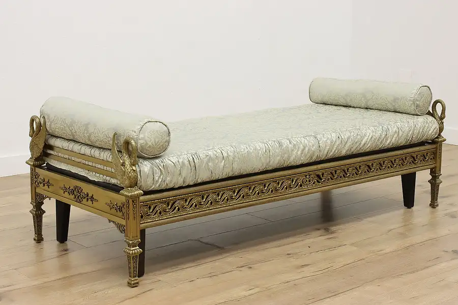 Main image of Victorian Antique Brass Day Bed or Lounge, Cushions, Swans