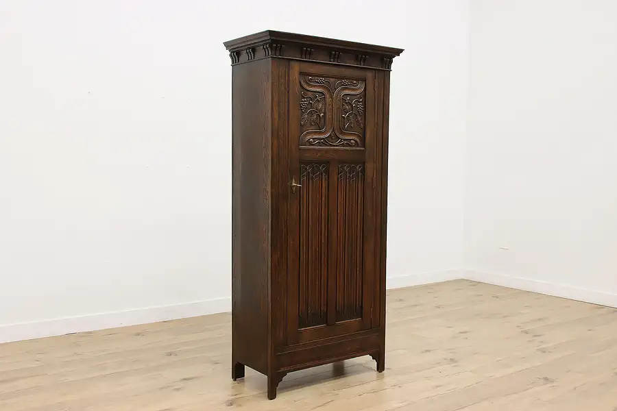 Main image of Tudor Design Antique Oak Armoire or Closet, Carved Grapes