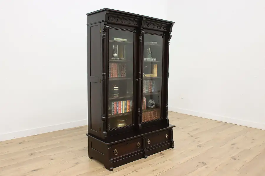 Main image of Victorian Eastlake Antique Ebonized Office Library Bookcase