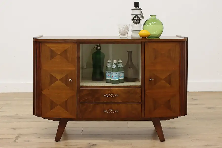 Main image of Midcentury Modern Vintage Walnut & Glass Door Bar Cabinet